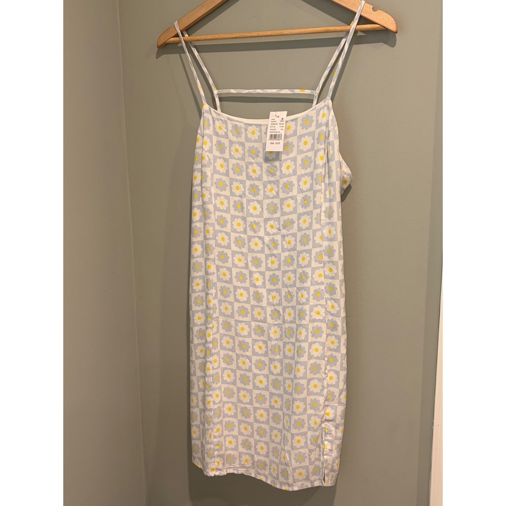 PacSun L.A. Hearts Blue White Checkered Daisy Floral Mini Dress Small‎ NWT